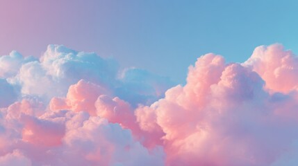 Wall Mural - Soft, fluffy clouds displaying hues of pink, orange, and blue fill the sky during a serene sunset, creating a peaceful ambiance in the fading light.