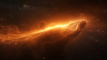 Abstract cosmic wave of glowing orange particles in deep space, futuristic nebula energy background