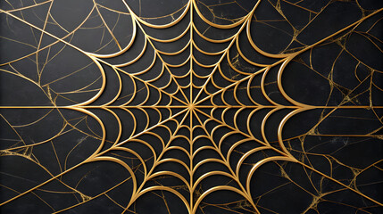 Golden spider web pattern on black marble texture image