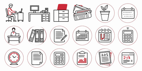 Office icons set for business and finance concept