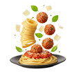 © JSR - Delicious Spaghetti with Meatballs and Parmesan Cheese: A Vibrant Food Photography Image with a Transparent Background, Ideal for Restaurant Menus