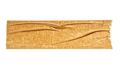 Brown masking tape strip with textured surface, isolated on transparency background, showing wrinkled and creased details for creative or repair use