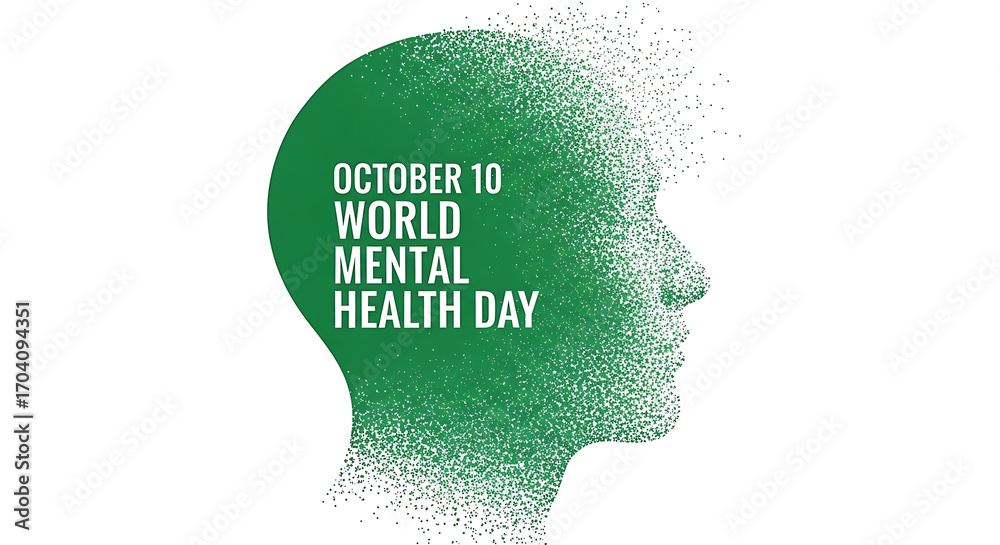 October 10 World Mental Health Day Illustration with Green Human ...