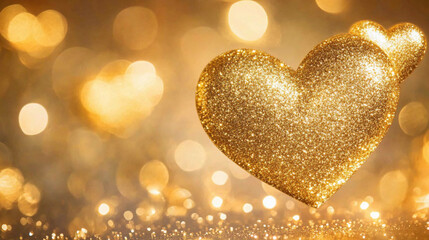 Sparkling golden glitter heart bokeh background design Generative AI