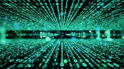Data flowing. Binary code tunnel, background abstract lights. Tech, security, networks
