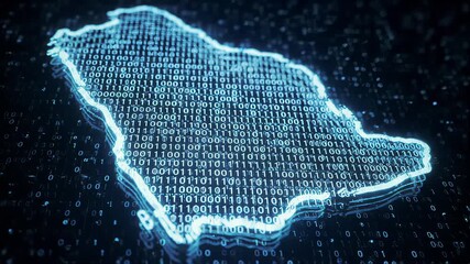 Digital Saudi Arabia map on data stream