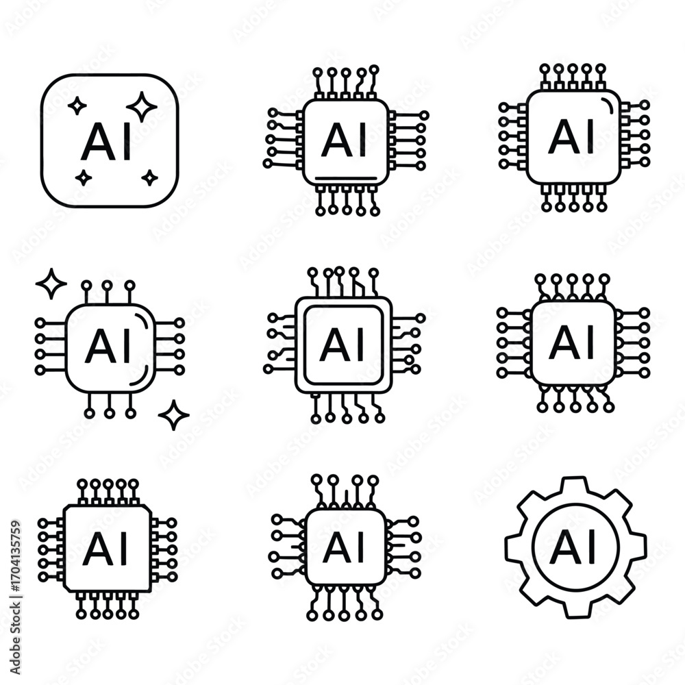 "AI Chip and Processor Icon Set – Technology and Artificial ...