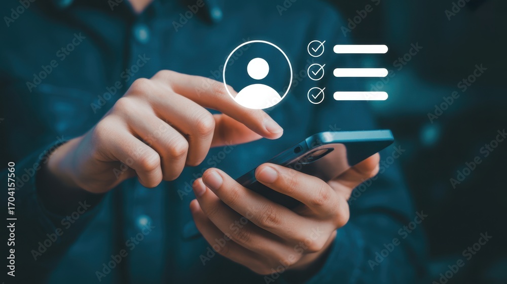 Digital Profile Verification: Close-up of a person using their smart ...