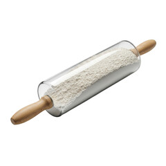 Clear rolling pin with wooden handles and fluffy dough inside on a black surface transparent background