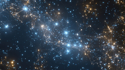 Wall Mural - Cosmic star field with bright twinkling stars and glowing celestial bodies, interconnected by luminous lines, creating a mesmerizing visual representation of the universe's vastness and beauty