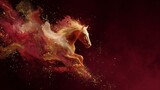Fiery glowing horse with smoke on red background for Chinese New Year