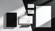 © Fawitra - Sophisticated black and white corporate identity mockup. A complete set of blank stationery for a professional branding presentation with dramatic shadows
