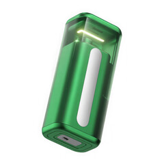 Charging action green battery showcase product display bright lighting, isolated on transparent background, 