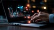 © afridwi - Laptop with colorful graph and typing hands in dark
