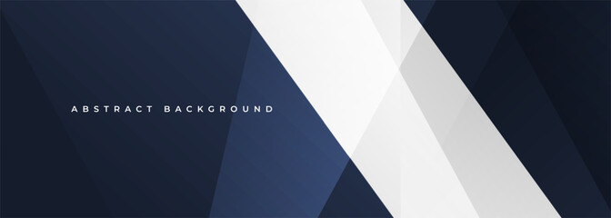 Wall Mural - dark blue modern abstract wide banner background with white line and geometric shapes. vector illust