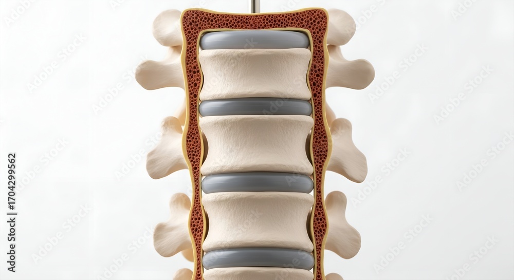 Spinal Images Detailed anatomical model of the human spine showing vertebrae and ...