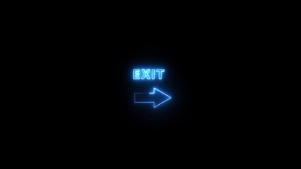 Animated of Exit text with arrow animation.Right arrow icon with neon exit text animation on black background. .