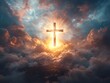 © Thares2020 - A luminous cross shines brightly through dramatic clouds in the sky