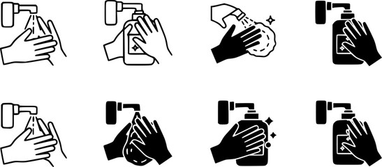 Wall Mural - Sanitize hands icon set, line and black glyph style