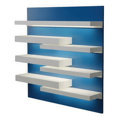 Abstract blue wall with white shelves isolated on transparent background isolated on transparent background