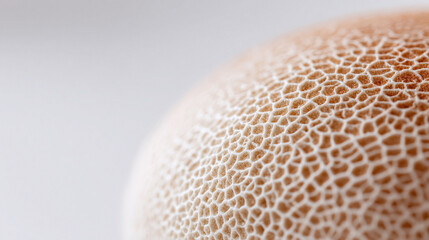 Abstract macro shot showcasing the intricate texture of a netted sphere against a soft background. Evokes ideas of nature, patterns, surfaces, and organic forms. Great for backgrounds, designs.