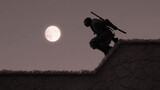 Silhouette of a stealthy ninja warrior leaping on a rooftop under the moonlight. Represents agility, precision, and mystery, ideal for action or fantasy themes.