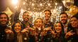 © Lacobus - Joyful diverse friends celebrate with confetti and balloons at a vibrant party, radiating happiness and excitement for a special occasion.