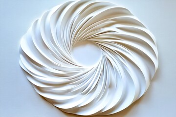 Circular, sculpted form of layered, white elements.