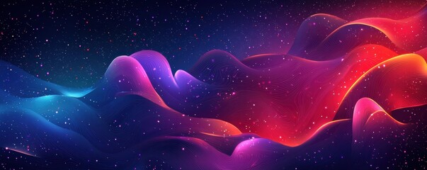 Wall Mural - Vibrant digital waves in a colorful flowing abstract space background