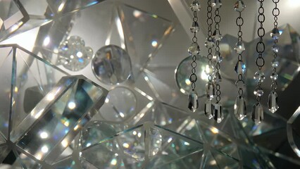 modern and sleek background composed of geometric crystalline structures and mirrored glass reflections in monochromatic tones