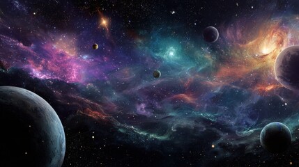 Wall Mural - a cosmic palette with planets and nebulae against a backdrop of stars and colorful galaxies