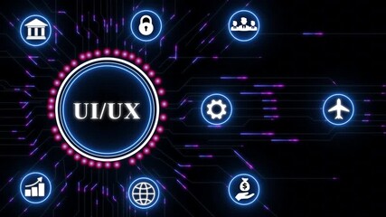 UI/UX – User Interface / User Experience. UI/UX concept head up display (HUD UI) panel and futuristic technology abstract background internet of things animation concepts.