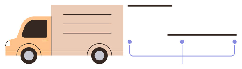 Wall Mural - Delivery truck driving forward, connected to data flow lines. Ideal for logistics, delivery, transportation, supply chain, connectivity, digital transformation automation. Simple flat metaphor