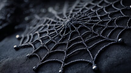 Spiderweb lace textile detail. Gothic Halloween fabric