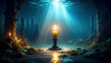 Underwater mystical scene with candle