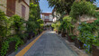 Street of old traditional turkish houses of Antalya city timelapse hyperlapse. Turkey