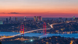 Istanbul city skyline cityscape time lapse from day to night view of bosphorus bridge and financial business center