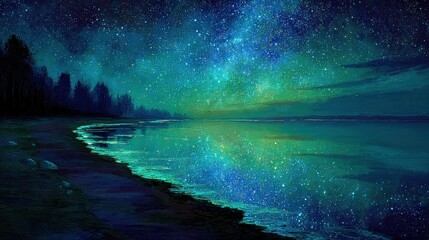 Ethereal Nightscape - Aurora Borealis Reflecting on Tranquil Lake.