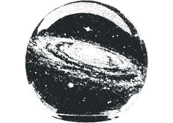 Wall Mural - Grayscale abstract galaxy circular graphic on transparent background. Vector hand drawn illustration