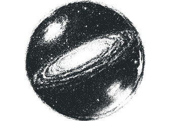 Wall Mural - Grainy circle spiral galaxy image with textured effect. Vector hand drawn illustration