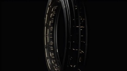 Abstract 3D Ring with Lines and Black Background Glowing Light