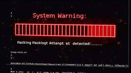 Abstract Digital System Warning Alert with Red Progress Bar and Hacking Attempt