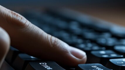 Close Up View Of Finger Pressing Keyboard Key Dark Blue Color