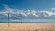 © sornram - A serene beach volleyball court overlooking a calm sea under a blue sky, perfect for outdoor sports and leisure activities.