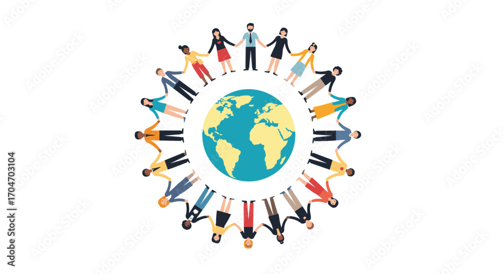 Image Promoting Unity Diverse group of people holding hands in a circle around a globe ...