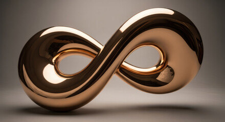 Golden Infinity Symbol A Captivating 3D Render of an Endless Loop with Smooth Metallic Surfaces and Reflective Highlights Against a Neutral Background
