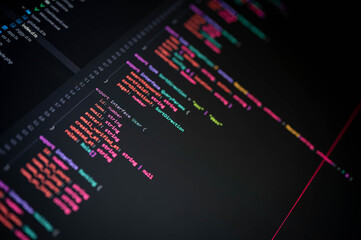 close-up of colorful programming code highlighting interface user on a computer screen, symbolizing 
