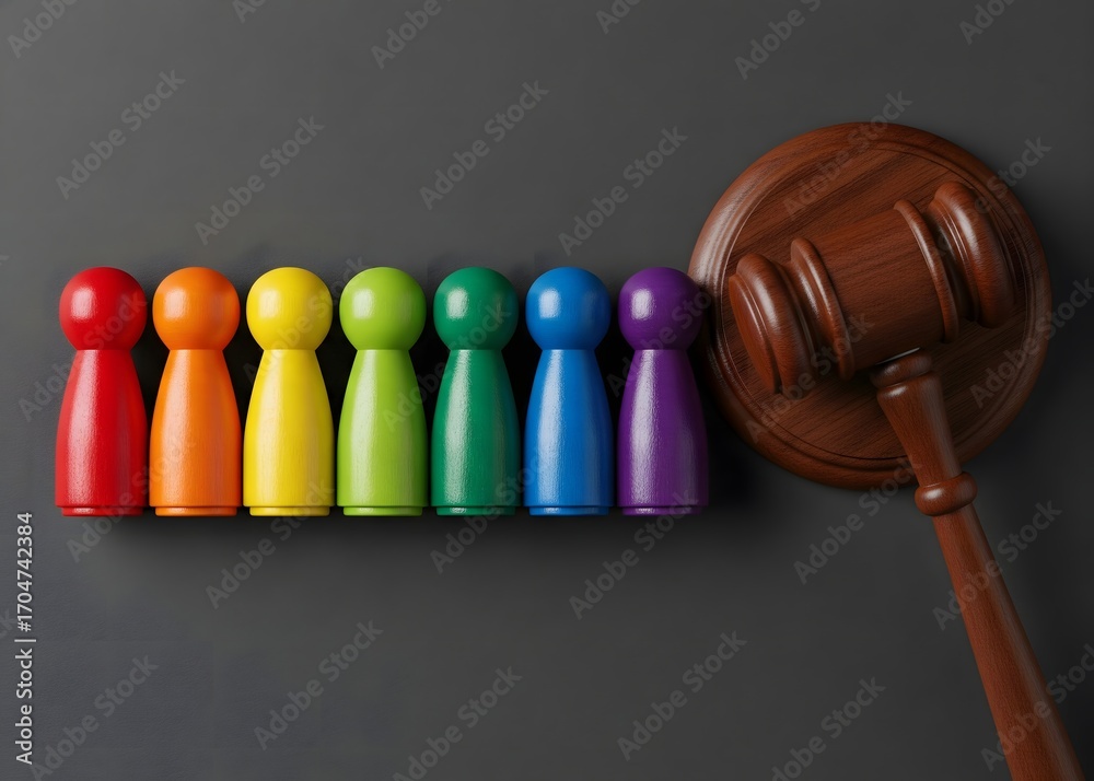 Figures of people of the LGBT community and the judge's hammer. Rights ...