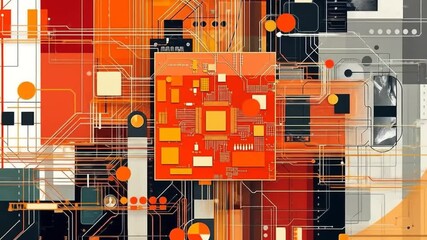 Abstract digital art depicting a circuit board and interconnected lines