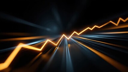 Wall Mural - rising glowing orange line graph with dynamic light streaks dark background showing abstract growth 